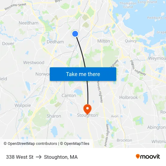 338 West St to Stoughton, MA map