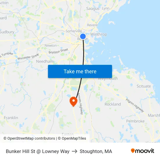 Bunker Hill St @ Lowney Way to Stoughton, MA map