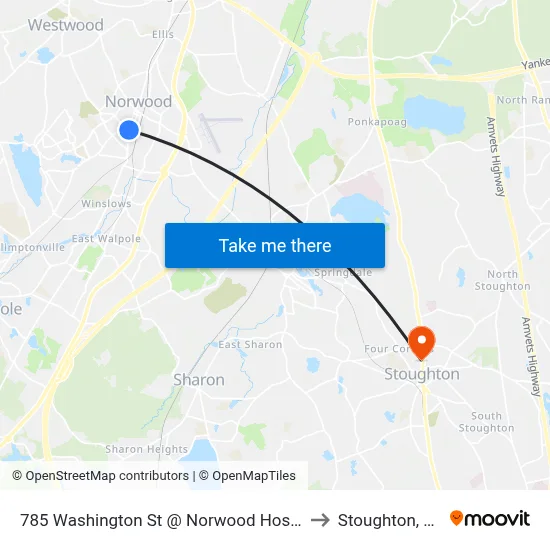 785 Washington St @ Norwood Hospital to Stoughton, MA map