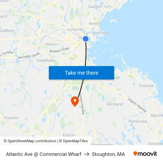 Atlantic Ave @ Commercial Wharf to Stoughton, MA map