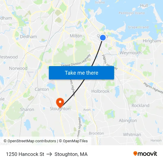 1250 Hancock St to Stoughton, MA map