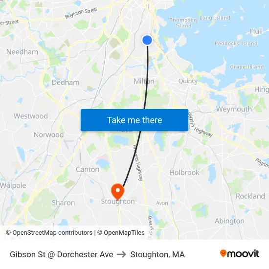 Gibson St @ Dorchester Ave to Stoughton, MA map