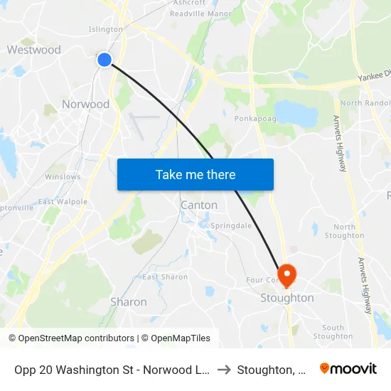 Opp 20 Washington St - Norwood Line to Stoughton, MA map