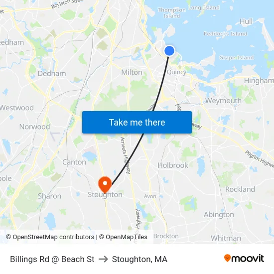 Billings Rd @ Beach St to Stoughton, MA map