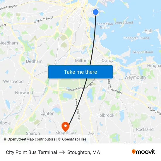 City Point Bus Terminal to Stoughton, MA map