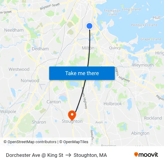 Dorchester Ave @ King St to Stoughton, MA map