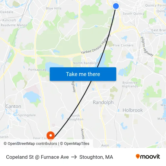 Copeland St @ Furnace Ave to Stoughton, MA map