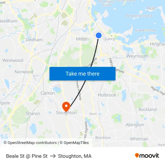 Beale St @ Pine St to Stoughton, MA map