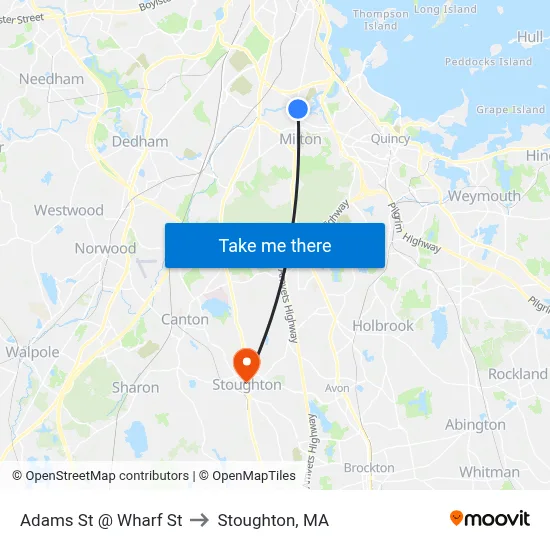 Adams St @ Wharf St to Stoughton, MA map