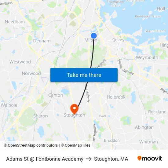 Adams St @ Fontbonne Academy to Stoughton, MA map