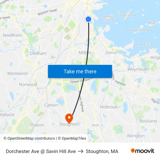 Dorchester Ave @ Savin Hill Ave to Stoughton, MA map