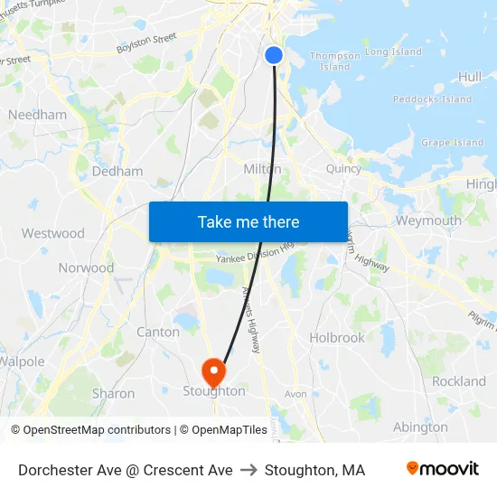 Dorchester Ave @ Crescent Ave to Stoughton, MA map