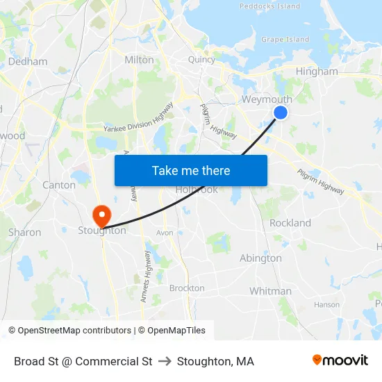 Broad St @ Commercial St to Stoughton, MA map