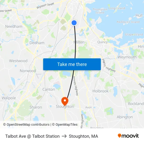 Talbot Ave @ Talbot Station to Stoughton, MA map