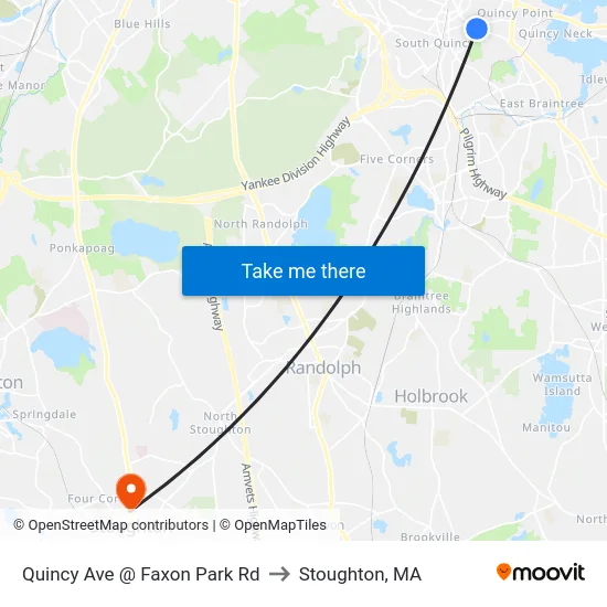 Quincy Ave @ Faxon Park Rd to Stoughton, MA map
