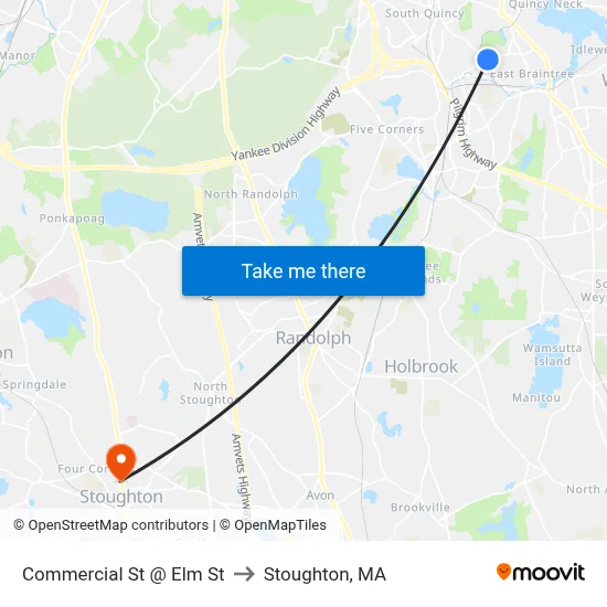 Commercial St @ Elm St to Stoughton, MA map