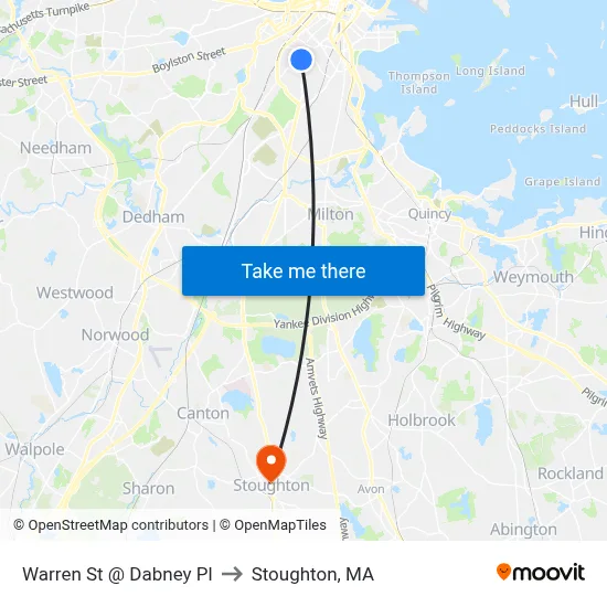 Warren St @ Dabney Pl to Stoughton, MA map