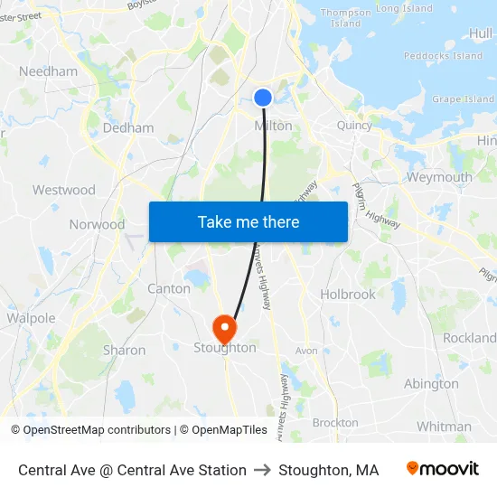 Central Ave @ Central Ave Station to Stoughton, MA map