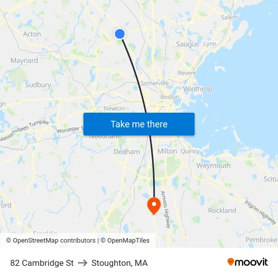 82 Cambridge St to Stoughton, MA map