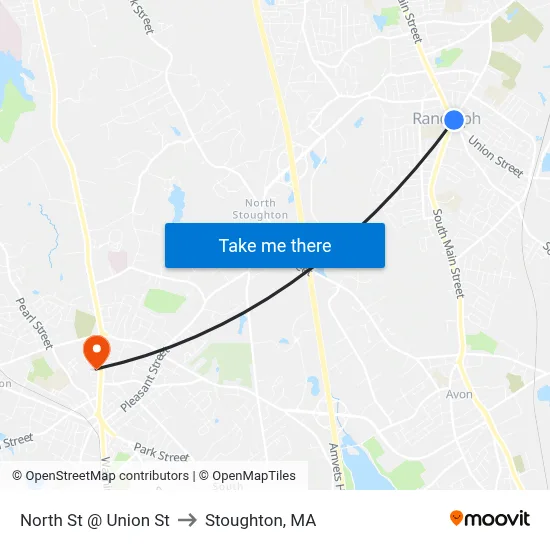 North St @ Union St to Stoughton, MA map