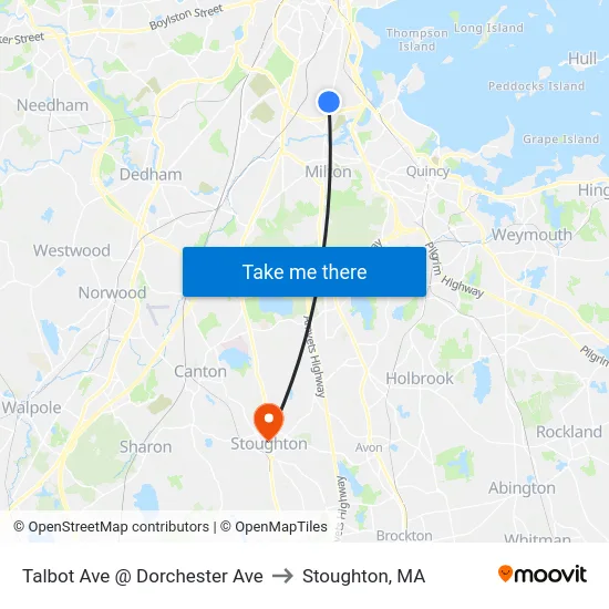 Talbot Ave @ Dorchester Ave to Stoughton, MA map