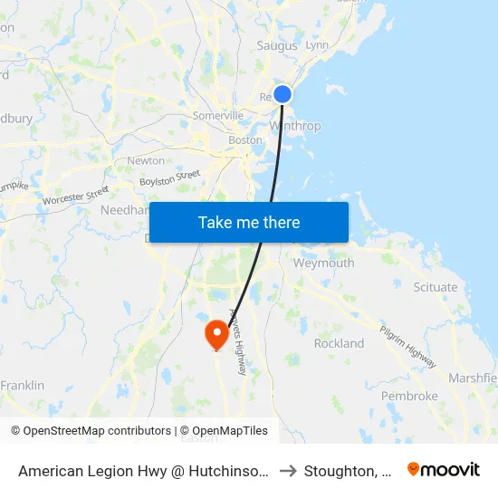 American Legion Hwy @ Hutchinson St to Stoughton, MA map