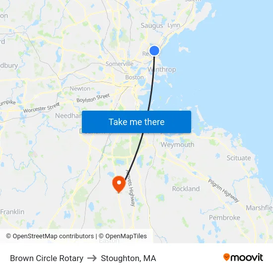 Brown Circle Rotary to Stoughton, MA map