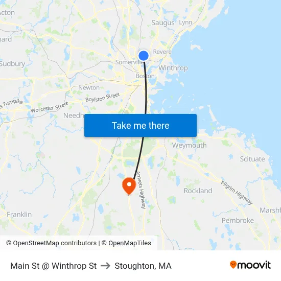 Main St @ Winthrop St to Stoughton, MA map