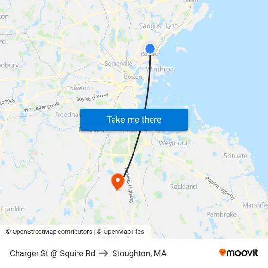 Charger St @ Squire Rd to Stoughton, MA map