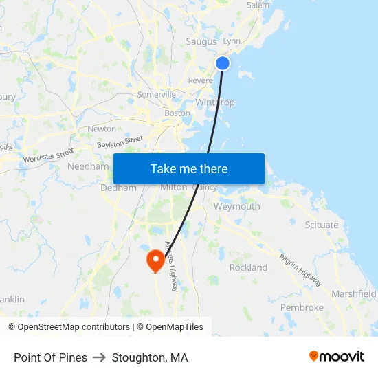 Point Of Pines to Stoughton, MA map