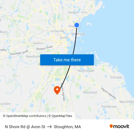 N Shore Rd @ Avon St to Stoughton, MA map