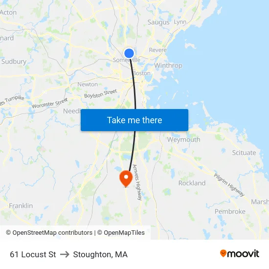 61 Locust St to Stoughton, MA map