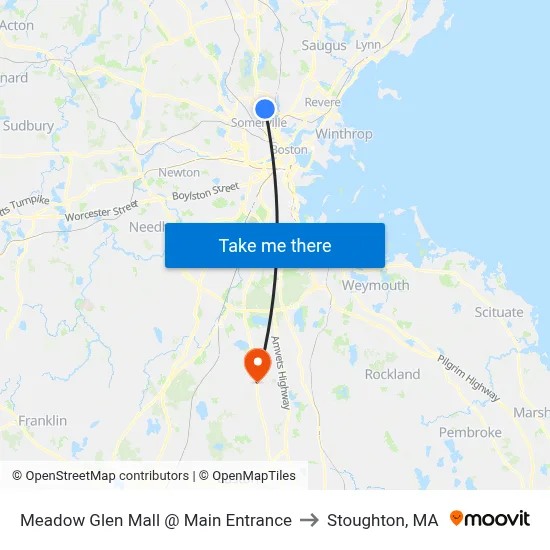 Meadow Glen Mall @ Main Entrance to Stoughton, MA map