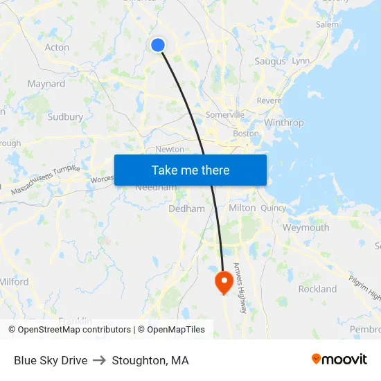 Blue Sky Drive to Stoughton, MA map