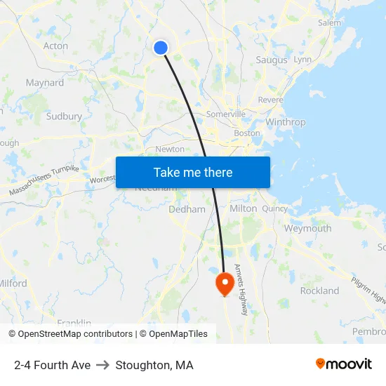 2-4 Fourth Ave to Stoughton, MA map