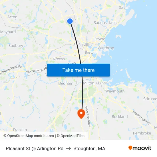 Pleasant St @ Arlington Rd to Stoughton, MA map