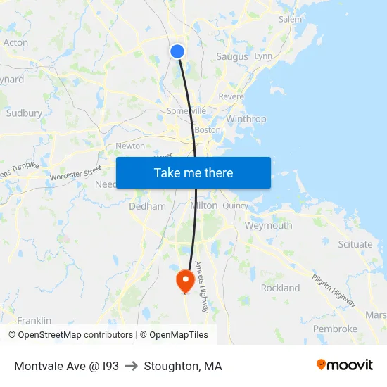 Montvale Ave @ I93 to Stoughton, MA map