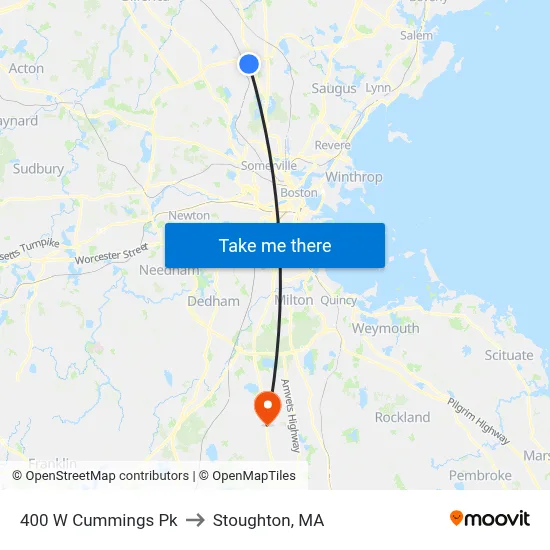 400 W Cummings Pk to Stoughton, MA map