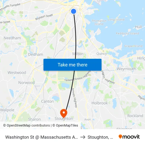 Washington St @ Massachusetts Ave to Stoughton, MA map