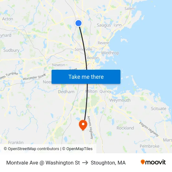 Montvale Ave @ Washington St to Stoughton, MA map