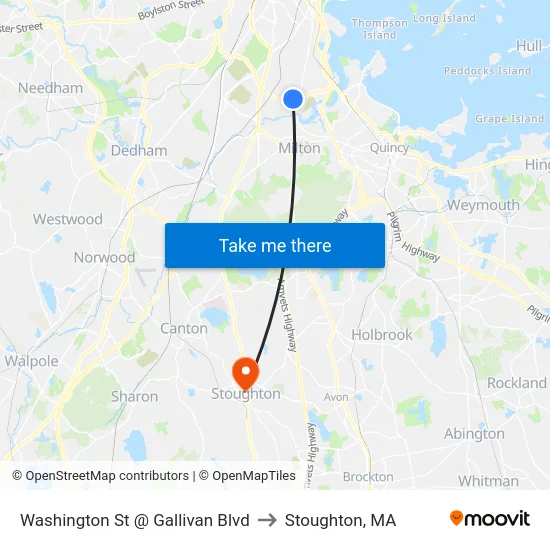 Washington St @ Gallivan Blvd to Stoughton, MA map