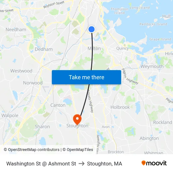 Washington St @ Ashmont St to Stoughton, MA map