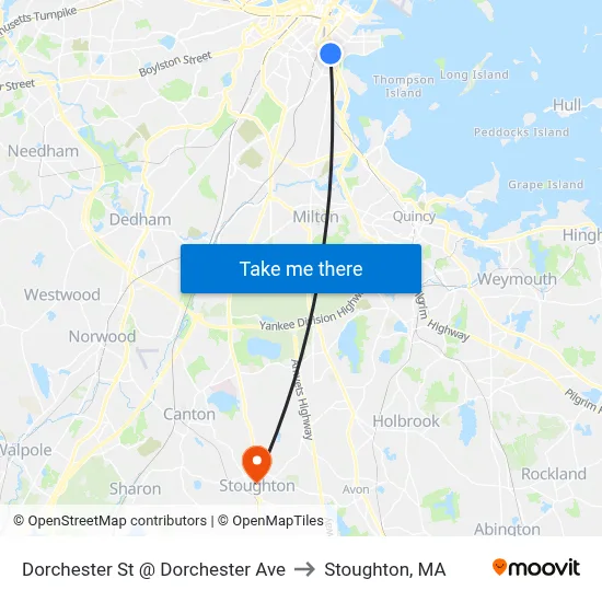 Dorchester St @ Dorchester Ave to Stoughton, MA map