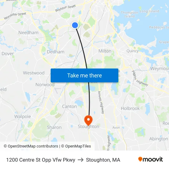1200 Centre St Opp Vfw Pkwy to Stoughton, MA map