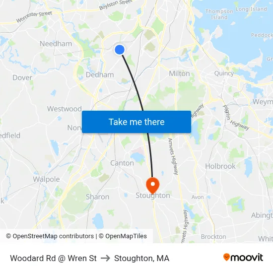 Woodard Rd @ Wren St to Stoughton, MA map