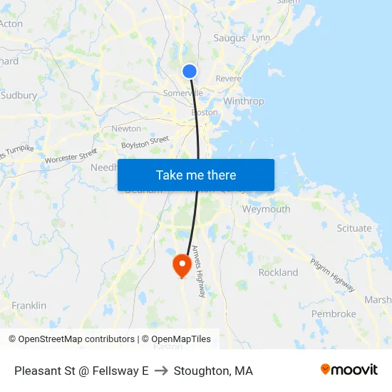 Pleasant St @ Fellsway E to Stoughton, MA map