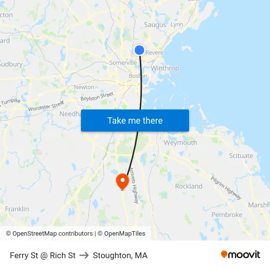 Ferry St @ Rich St to Stoughton, MA map