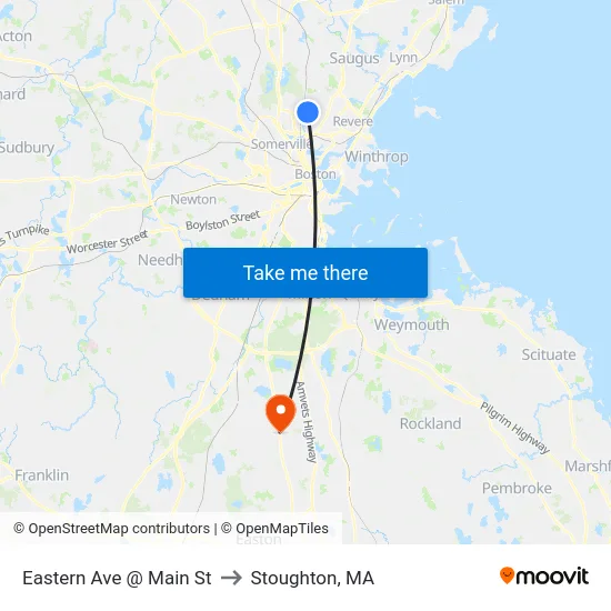 Eastern Ave @ Main St to Stoughton, MA map