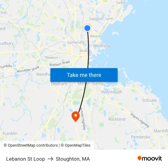 Lebanon St Loop to Stoughton, MA map
