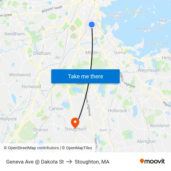 Geneva Ave @ Dakota St to Stoughton, MA map